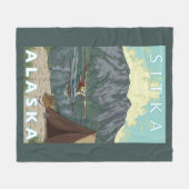 ブッシュの飛行機及び魚釣り- Sitka、アラスカ フリースブランケット (正面(横))