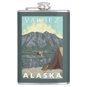 ブッシュの飛行機及び魚釣り- Valdez、アラスカ フラスク