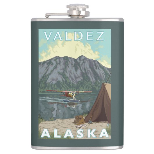 ブッシュの飛行機及び魚釣り- Valdez、アラスカ フラスク (正面)