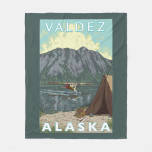 ブッシュの飛行機及び魚釣り- Valdez、アラスカ フリースブランケット