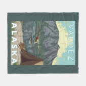 ブッシュの飛行機及び魚釣り- Valdez、アラスカ フリースブランケット (正面(横))