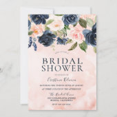 ブッシュウォーターカラーネイビーフラワーブライダルシャワー 招待状 (正面)