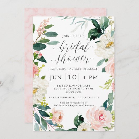 ブッシュウォーターカラーフローラルブライダルシャワー 招待状 (正面/裏面)