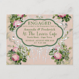 ブッシュガーデングリーン - ソフトピンクのバラのエンゲージメント インビテーションポストカード