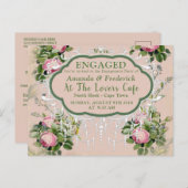 ブッシュガーデングリーン – ソフトピンクローズ婚約 インビテーションポストカード (正面/裏面)