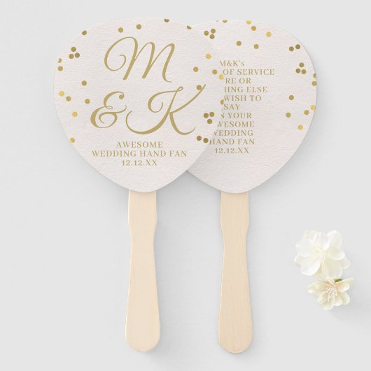 ブッシュゴールドのコンフェッティ ウェディングプログラム ハンドファン (正面&裏面)