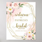 ブッシュゴールドの幾何学的な花のウェルカムサイン 結婚前のお祝い ポスター (正面)