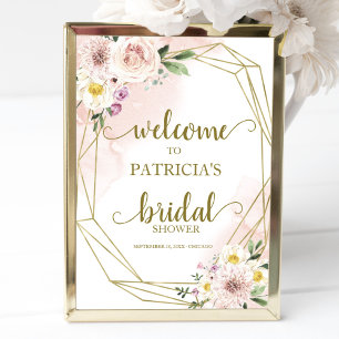 ブッシュゴールドの幾何学的な花のウェルカムサイン 結婚前のお祝い ポスター