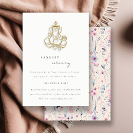 ブッシュゴールドの花柄のガネーシャ インドの結婚式のサンギート エンクロージャーカード