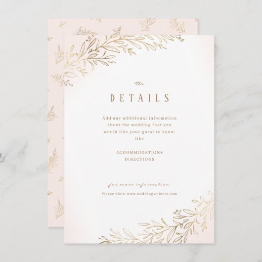 ブッシュゴールドの装飾が施された植物の結婚式の詳細 エンクロージャーカード (正面/裏面)