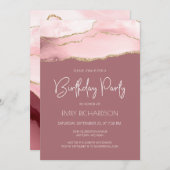 ブッシュゴールドアゲートダスティーローズ 誕生日招待状 招待状 (正面/裏面)