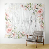 ブッシュゴールドグリーンシャビーピンク花のウェディング タペストリー (インサイチュ(横))