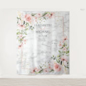 ブッシュゴールドグリーンシャビーピンク花のウェディング タペストリー (正面)