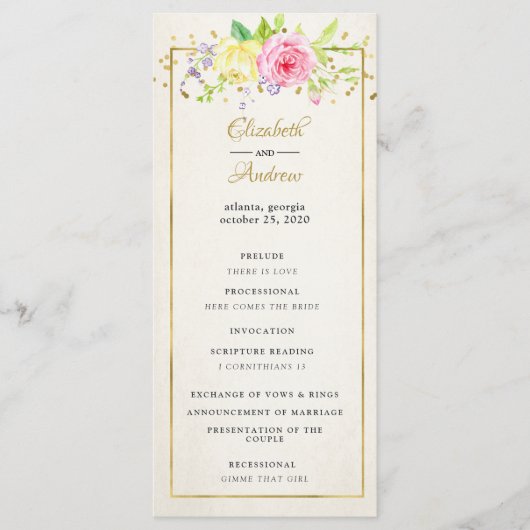 ブッシュゴールド フローラル モダン 結婚式 挙式 プログラム (正面)