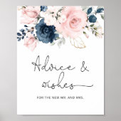 ブッシュネイビーの花柄　新婚夫婦へのアドバイスと願い ポスター (正面)