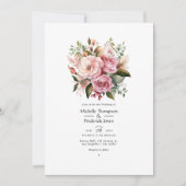ブッシュピンクとグリーンとシナモンローズのウェディング 招待状 (正面)