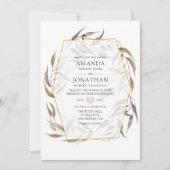 ブッシュピンクとグリーンのパステル幾何学ウェディング 招待状 (正面)