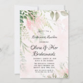ブッシュピンクとグリーンの葉のブライズメイドのランチ 招待状 (正面)