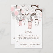 ブッシュピンクとグレイの花模様のメイソンジャー　RSVPカード 出欠カード (正面/裏面)