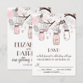 ブッシュピンクとグレーの花模様のメイソンジャー　RSVPカード 出欠カード (正面/裏面)