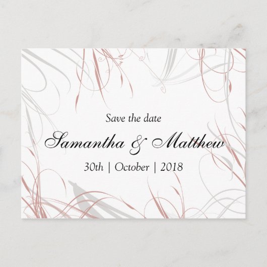 ブッシュピンクとグレーの装飾でおめでたい日を保存 案内ポストカード (正面)