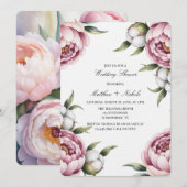 ブッシュピンクとコットンのウェディングシャワー 招待状 (正面/裏面)