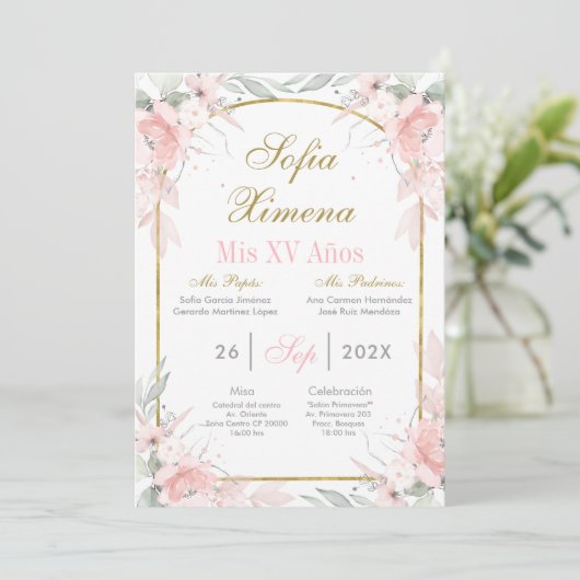 ブッシュピンクとゴールドのアーチ クイーンセニョーラ 招待状 (スタンド正面)