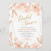 ブッシュピンクとゴールドのガーデンボタニカル ブライダルシャワー 招待状 (正面/裏面)