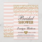 ブッシュピンクとゴールドのコンフェッティ シックな結婚前お披露目パーティー 招待状 (正面/裏面)