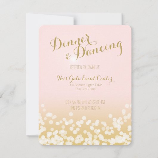 ブッシュピンクとゴールドのスパークル結婚式 招待状 (正面)