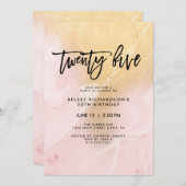 ブッシュピンクとゴールドの大理石 | 25歳の誕生日パーティー 招待状 (正面/裏面)