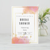 ブッシュピンクとゴールドの結婚前お祝い招待状カード 招待状 (スタンド正面)