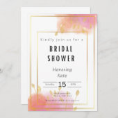 ブッシュピンクとゴールドの結婚前お祝い招待状カード 招待状 (正面/裏面)