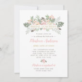 ブッシュピンクとゴールドの花のボヘミアンスタイルの結婚式前ランチョン 招待状 (正面)