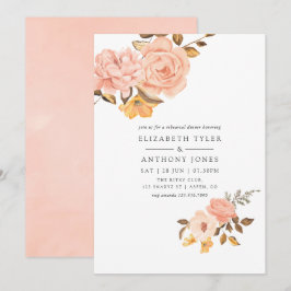ブッシュピンクとゴールドの花の彩りのリハーサルディナー 招待状