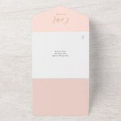 ブッシュピンクとゴールドのQRコードミニマルウェディング オールインワン招待状 (外側)