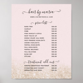 ブッシュピンクとゴールドグリッターのヘアサロン料金表 ポスター