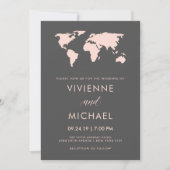 ブッシュピンクとスモーキーグレー | 世界地図の結婚式 招待状 (正面)