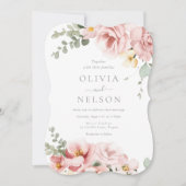 ブッシュピンクとセイジグリーンの花の結婚式 招待状 (正面)