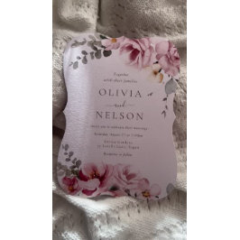 ブッシュピンクとセイジグリーンの花の結婚式 招待状