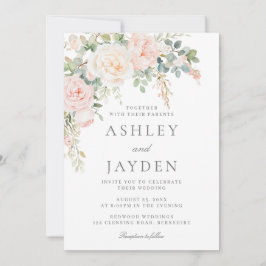 ブッシュピンクとセイジグリーンの花柄ウェディング 招待状