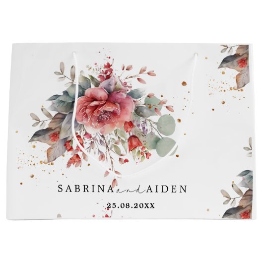 ブッシュピンクとピーちとダスティーブルーのウェディング ラージペーパーバッグ (正面)