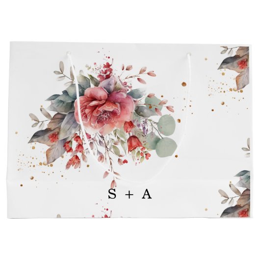 ブッシュピンクとピーちとダスティーブルーのウェディング ラージペーパーバッグ (裏面)