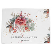 ブッシュピンクとピーチ、ダスティーブルーのウェディング ラージペーパーバッグ (正面)