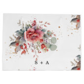 ブッシュピンクとピーチ、ダスティーブルーのウェディング ラージペーパーバッグ (裏面)