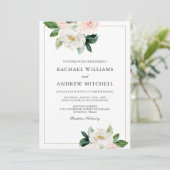 ブッシュピンクとホワイトのエレガントなフラワーの結婚式 招待状 (スタンド正面)