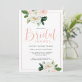 ブッシュピンクとホワイトのフェミニンな花のデザインの結婚前お茶会 招待状 (スタンド正面)