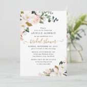 ブッシュピンクとホワイトのマグノリア フラワーブライダルシャワー 招待状 (スタンド正面)