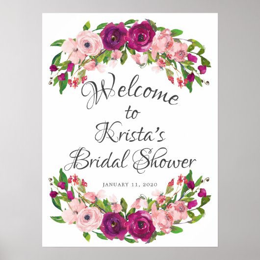 ブッシュピンクとマルサラの花のウェルカム ブライダルシャワー ポスター (正面)