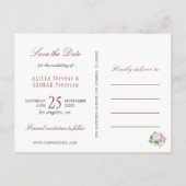 ブッシュピンクとレッドの芍薬のローズがおしゃれなウェディング 案内ポストカード (裏面)